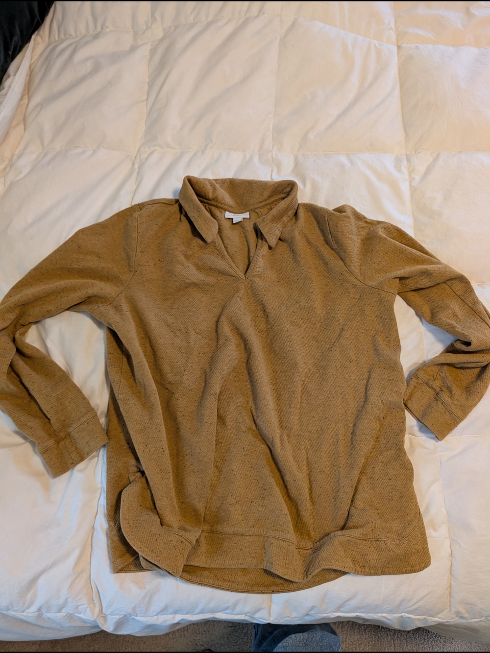 Relaxed Collared V-Neck Sweater in Tan